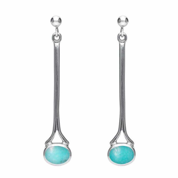 Sterling Silver Turquoise Long Drop Earrings. E094.