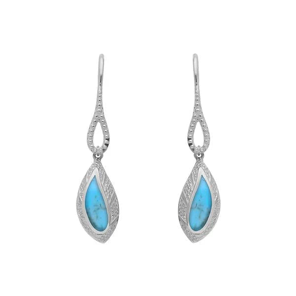 Sterling Silver Turquoise Marquise Beaded Edge Earrings, E1616.