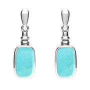 Sterling Silver Turquoise Oblong Bottle Top Drop Earrings. E055.