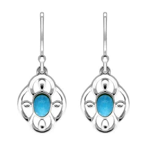 Sterling Silver Turquoise Open Flower Drop Earrings