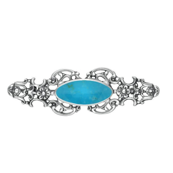 Sterling Silver Turquoise Oval Fancy Brooch, M076 