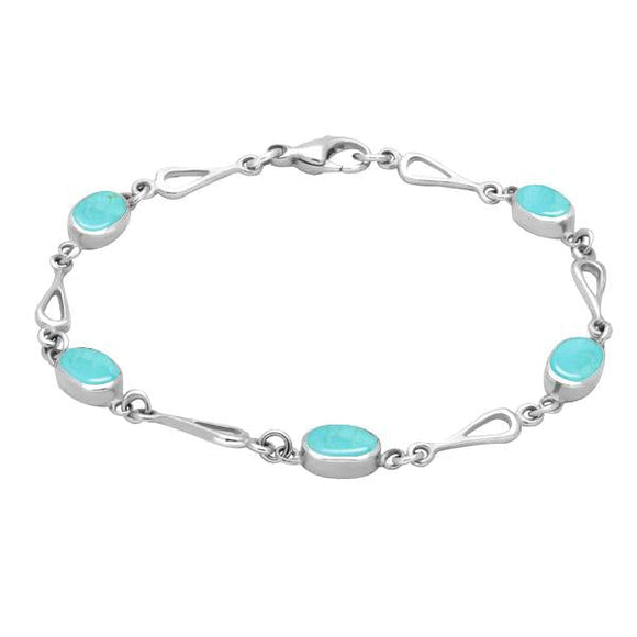 Sterling Silver Turquoise Oval Spoon Bracelet. B231.