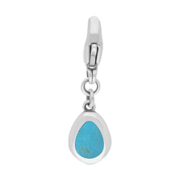 Sterling Silver Turquoise Pear Shaped Fleur De Lis Clip Charm, G663.