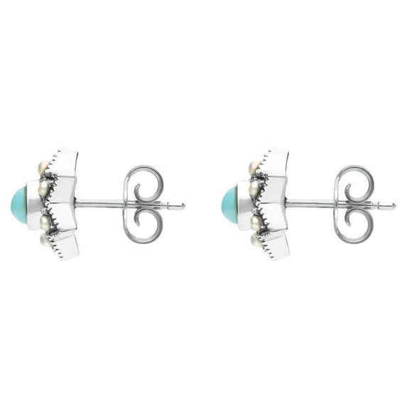 Sterling Silver Turquoise Pearl 6 Point Star Stud Earrings. E1638.