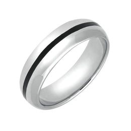 Sterling Silver Whitby Jet 1mm Stone Inlaid Wedding Band Ring R623