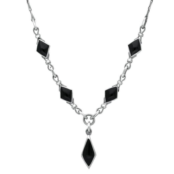 Sterling Silver Whitby Jet Diamond Shaped Necklace N229