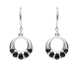 Sterling Silver Whitby Jet Five Stone Round Drop Earrings E1965