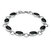Sterling Silver Whitby Jet 8 Stone Round Ring Bracelet. B190
