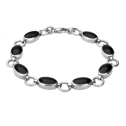 Sterling Silver Whitby Jet 8 Stone Round Ring Bracelet. B190