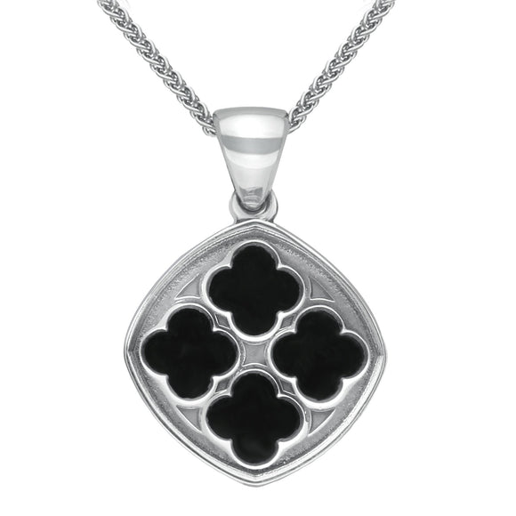 Sterling Silver Whitby Jet Abbey Window Small Cushion Necklace P2455