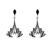 Sterling Silver Whitby Jet Abstract Bat Drop Earrings E1582