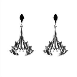 Sterling Silver Whitby Jet Abstract Bat Drop Earrings E1582