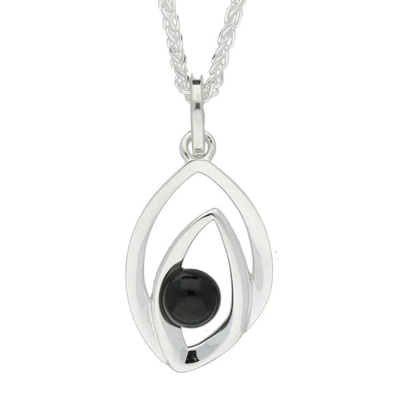 Sterling Silver Whitby Jet Abstract Flame Two Piece Set