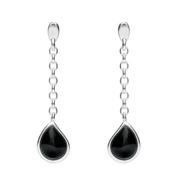 Sterling Silver Whitby Jet Abstract Peardrop Earrings E1800