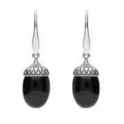 Sterling Silver Whitby Jet Acorn Drop Earrings E2418