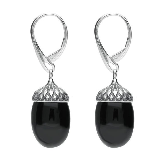 Sterling Silver Whitby Jet Acorn Drop Earrings E2418