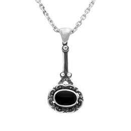 Sterling Silver Whitby Jet Antique Drop Necklace P072