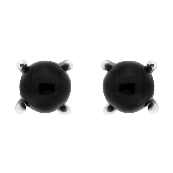 Sterling Silver Whitby Jet Bead Claw Set Stud Earrings. e1503.