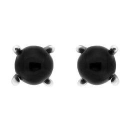 Sterling Silver Whitby Jet Bead Claw Set Stud Earrings. e1503.