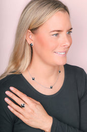 Sterling Silver Whitby Jet Bloom Four Leaf Clover Stud Earrings, E2465