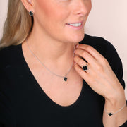 Sterling Silver Whitby Jet Bloom Small Four Leaf Clover Ball Edge Chain Necklet, N1044