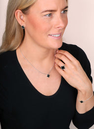 Sterling Silver Whitby Jet Bloom Small Four Leaf Clover Ball Edge Chain Necklet, N1044