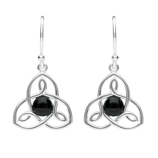 Sterling Silver Whitby Jet Celtic Knot Hook Drop Earrings E2309
