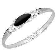 Sterling Silver Whitby Jet Celtic Oval Clip Bangle B589