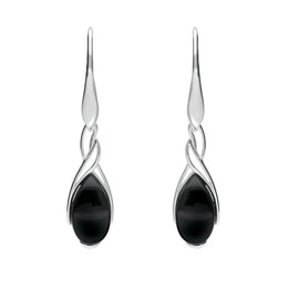 Sterling Silver Whitby Jet Celtic Pear Drop Earrings E2053