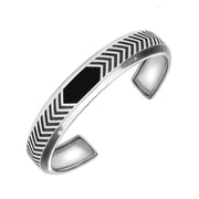 Sterling Silver Whitby Jet Chevron Patterned Stone Set Bracelet B688
