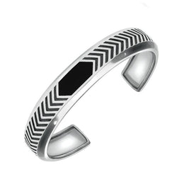 Sterling Silver Whitby Jet Chevron Patterned Stone Set Bracelet B688