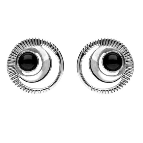 Sterling Silver Whitby Jet Circle Cut Out Stud Earrings. E1903