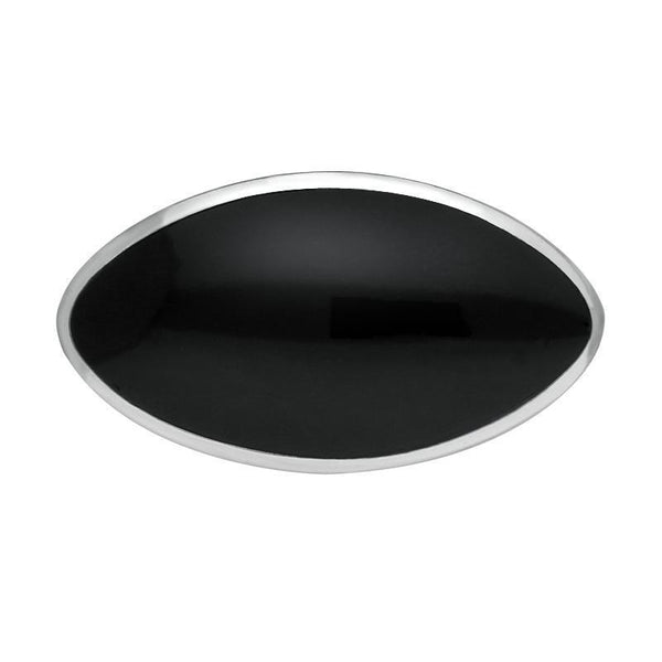 Sterling Silver Whitby Jet Contemporary Oval Brooch. M086
