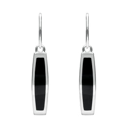 Sterling Silver Whitby Jet Curved Oblong Hook Drop Earrings E2017