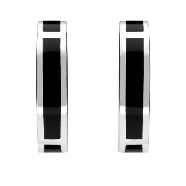 Sterling Silver Whitby Jet Curved Oblong Stud Earrings. E2022