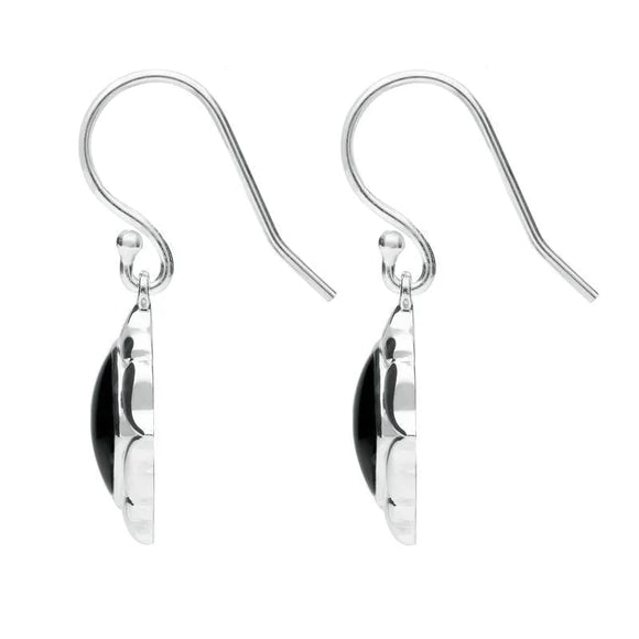 Sterling Silver Whitby Jet Cushion Fancy Edged Drop Earrings E2315