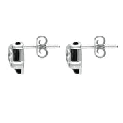 Sterling Silver Whitby Jet Cushion Pattern Stud Earrings. E1961.