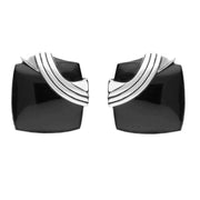 Sterling Silver Whitby Jet Cushion Ridge Stud Earrings E1964