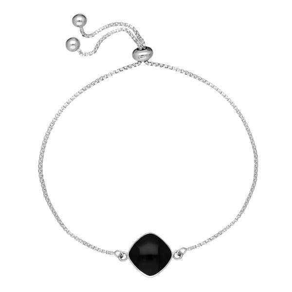Sterling Silver Whitby Jet Diamond Cushion Shaped Adjustable Bracelet B1131