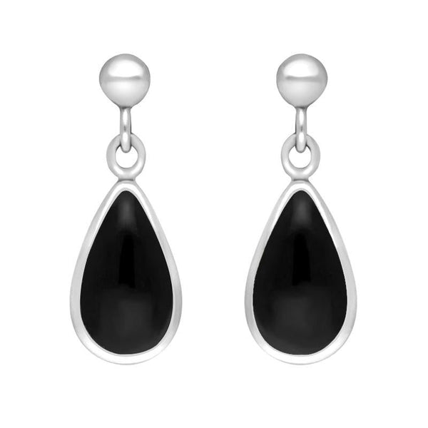 Sterling Silver Whitby Jet Dinky Pear Drop Earrings E283
