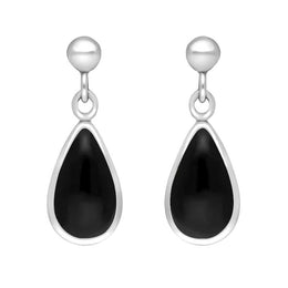 Sterling Silver Whitby Jet Dinky Pear Drop Earrings E283