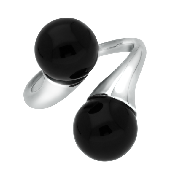 Sterling Silver Whitby Jet Double Bead Twist Ring R655