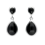 Sterling Silver Whitby Jet Double Pear Drop Earrings. E2019.