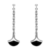 Sterling Silver Whitby Jet Long Twisted Fan Drop Earrings E122