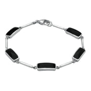 Sterling Silver Whitby Jet Five Stone Oblong Bar Bracelet B636
