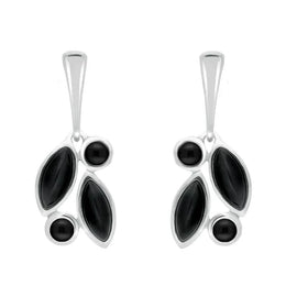 Sterling Silver Whitby Jet Four Stone Leaf Drop Earrings E1803