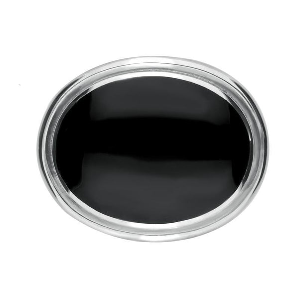 Sterling Silver Whitby Jet Framed Oval Brooch. M086.