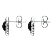 Sterling Silver Whitby Jet Framed Pear Stud Earrings
