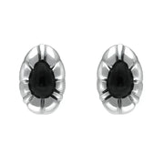 Sterling Silver Whitby Jet Framed Pear Stud Earrings
