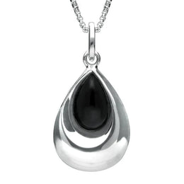 Sterling Silver Whitby Jet Half Stone Tear Drop Necklace, P2560.